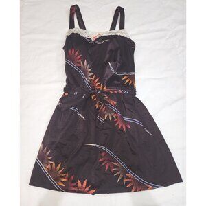 Chocolate Brown 1950s One-Piece Swim Dress with Lace Trim